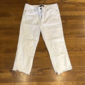 J Brand White Frayed Hem Cropped Jeans